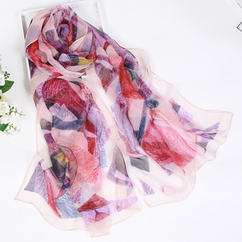 2019 Qiaoqi Long Silk Scarf with Leaf Pattern - Sun Protection, Hot Selling Thin Silk Scarf