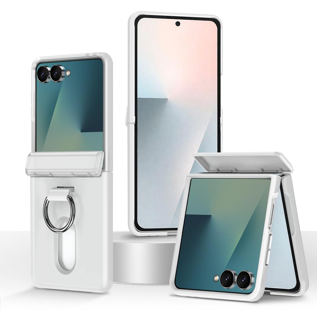 Suitable for Samsung ZFlip 20% Off Foldable Phone Case Flip7 with Ring Stand, Card Slot, Protective Cover, Matte Transparent 6