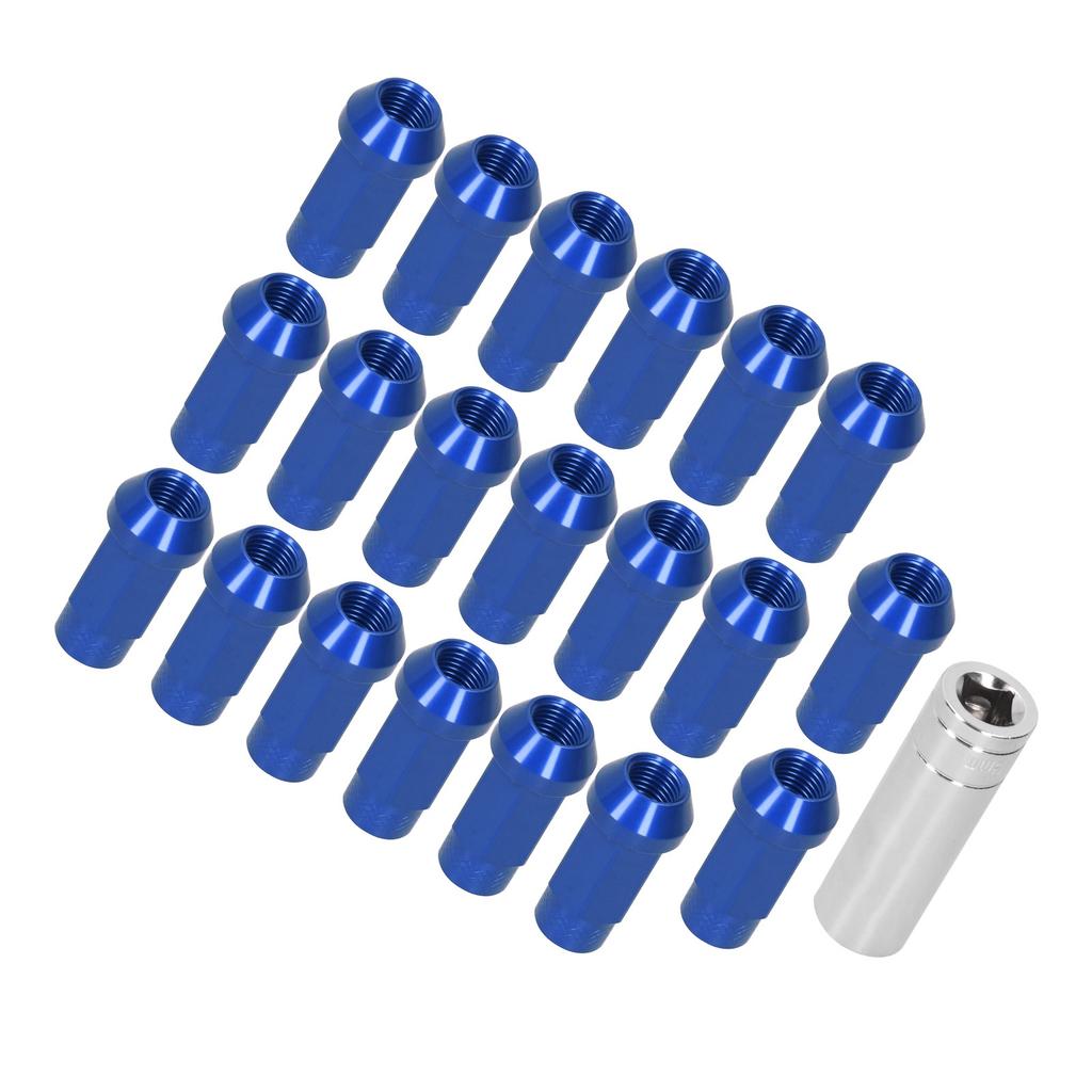 20pcs Wheel Lug Nuts M14x1.5 Thread 2in Height 7075-T6 Aluminum Thru Hole Locking Lug NutsBlue