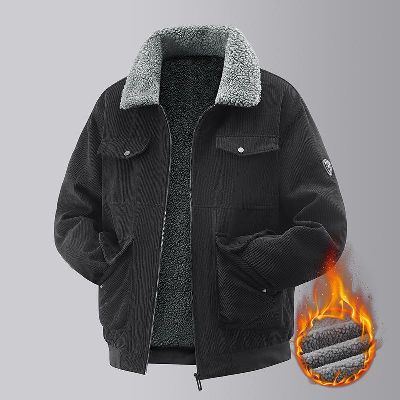 Lapel Corduroy Jacket Winter New Style Middle-aged Men Plus Velvet Thickened Sheep