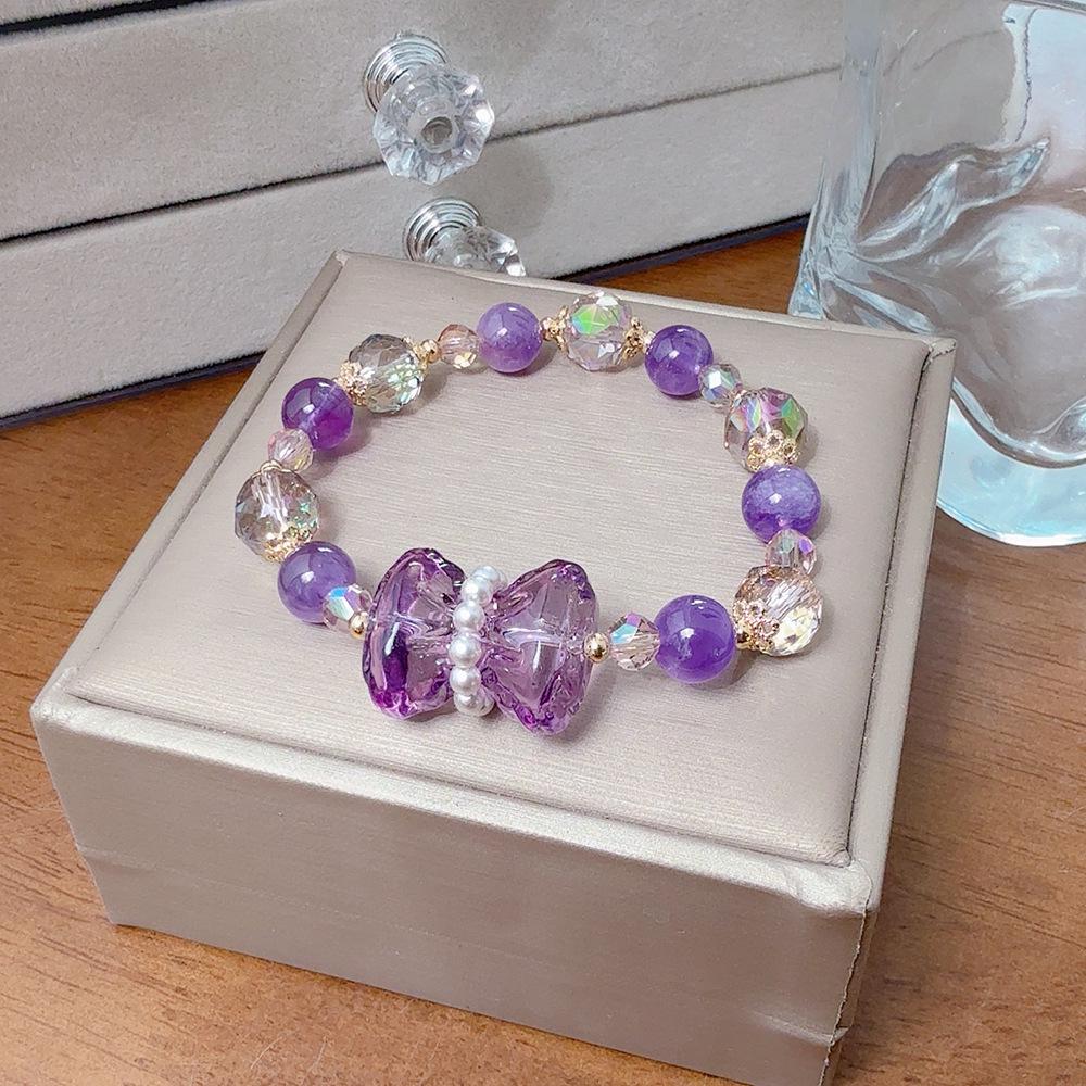 Elegante Bracciale Principessa con Fiocco, Cristalli K9 Brillanti e Dolce Ametista – Design Fairy Niche per Donne