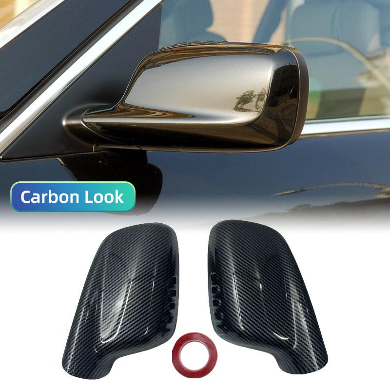 2PCS Car Side Door Rearview Side Balck Carbon Mirror Cover Caps For BMW 3 Series E46 2 Doors 7 Series E65 E66 E67 E68 2001-2008