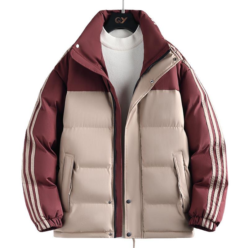 New Winter Men's Cotton Jacket Thickened Trendy Brand Striped Three-bar Cotton Jacket Men's Bread Jacket Casual Cotton