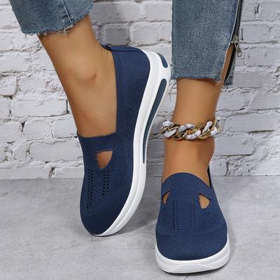 Mesh Sport Shoes Women Knitted Loafers Hollow Out Design Platform Sneakers Ladies Thick Sole Slip -On Flats