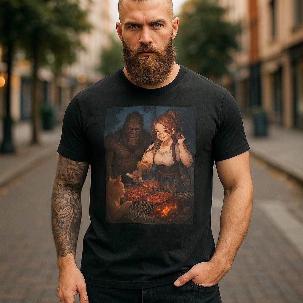 Bigfoot s Mystical Campfire Adventure Tee Casual T-Shirt Anime Graphic Shirt S