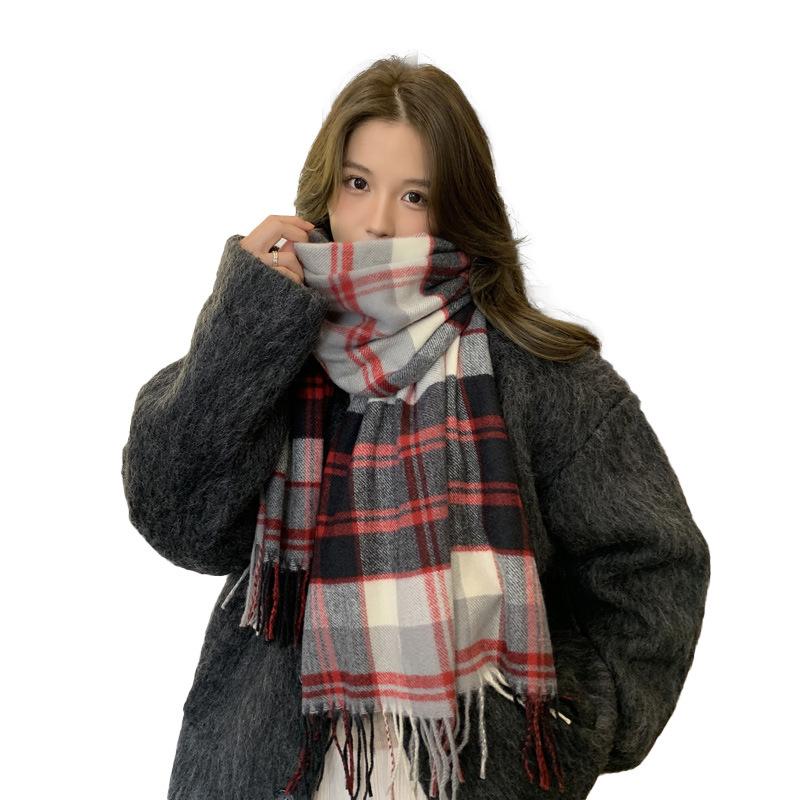Scarf women's new imitation cashmere classic versatile plaid shawl winter thickened warm student scarf