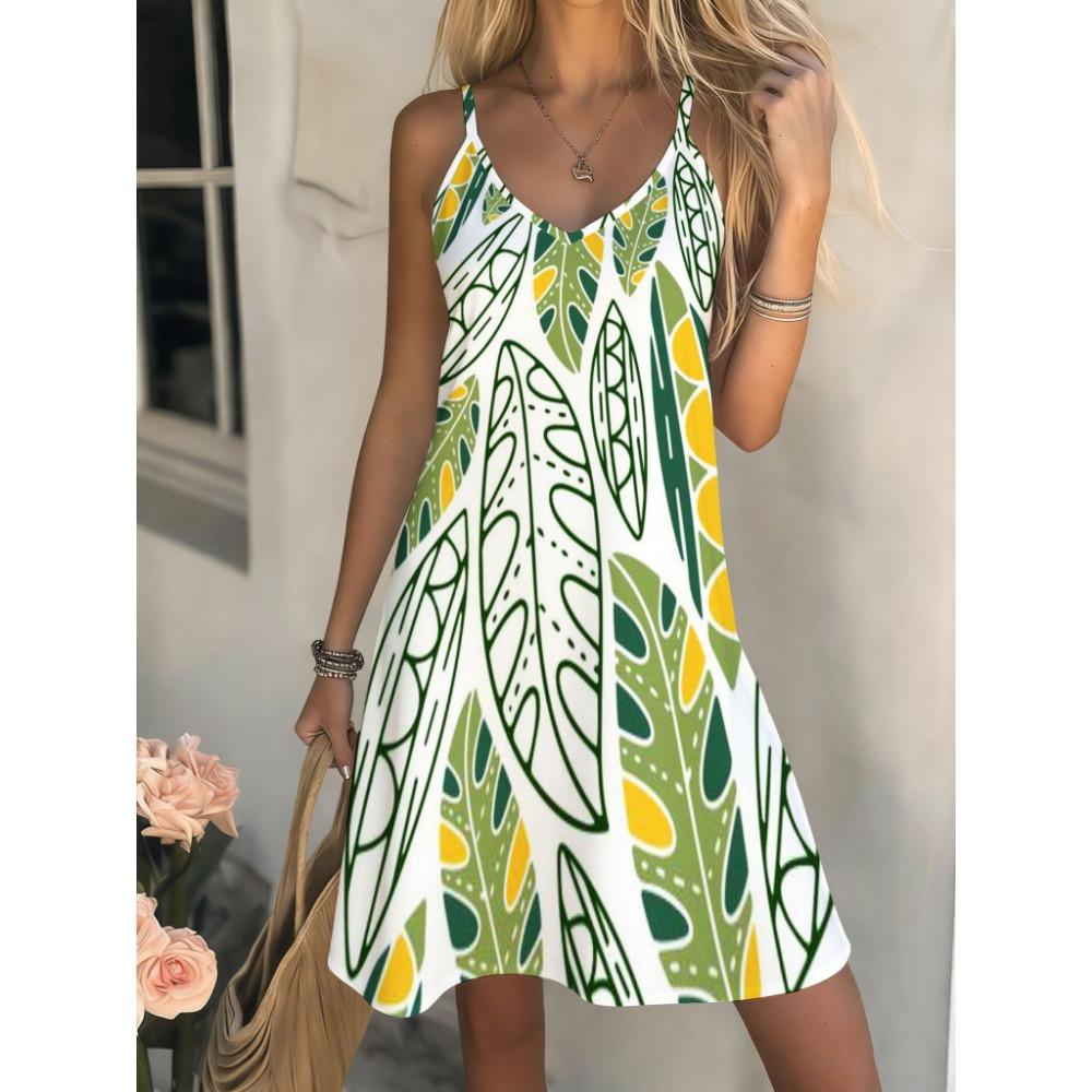 Robe midi décontractée style bohème pour femme, été, col en V plongeant, bretelles fines