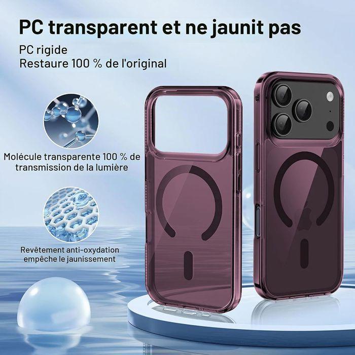 Coque + 2 Verres Trempés pour iPhone 18 Pro, Antichoc avec Anneau Magnétique - Bordeaux Translucide