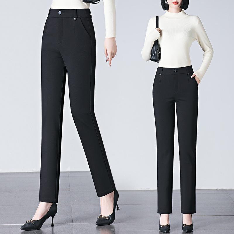 Women's High-Waisted Stretch Baguette Pants: Cotton-Blend Straight-Leg Cigarette Pants, Spring 2025 Casual Wear for Middle-Aged Moms.