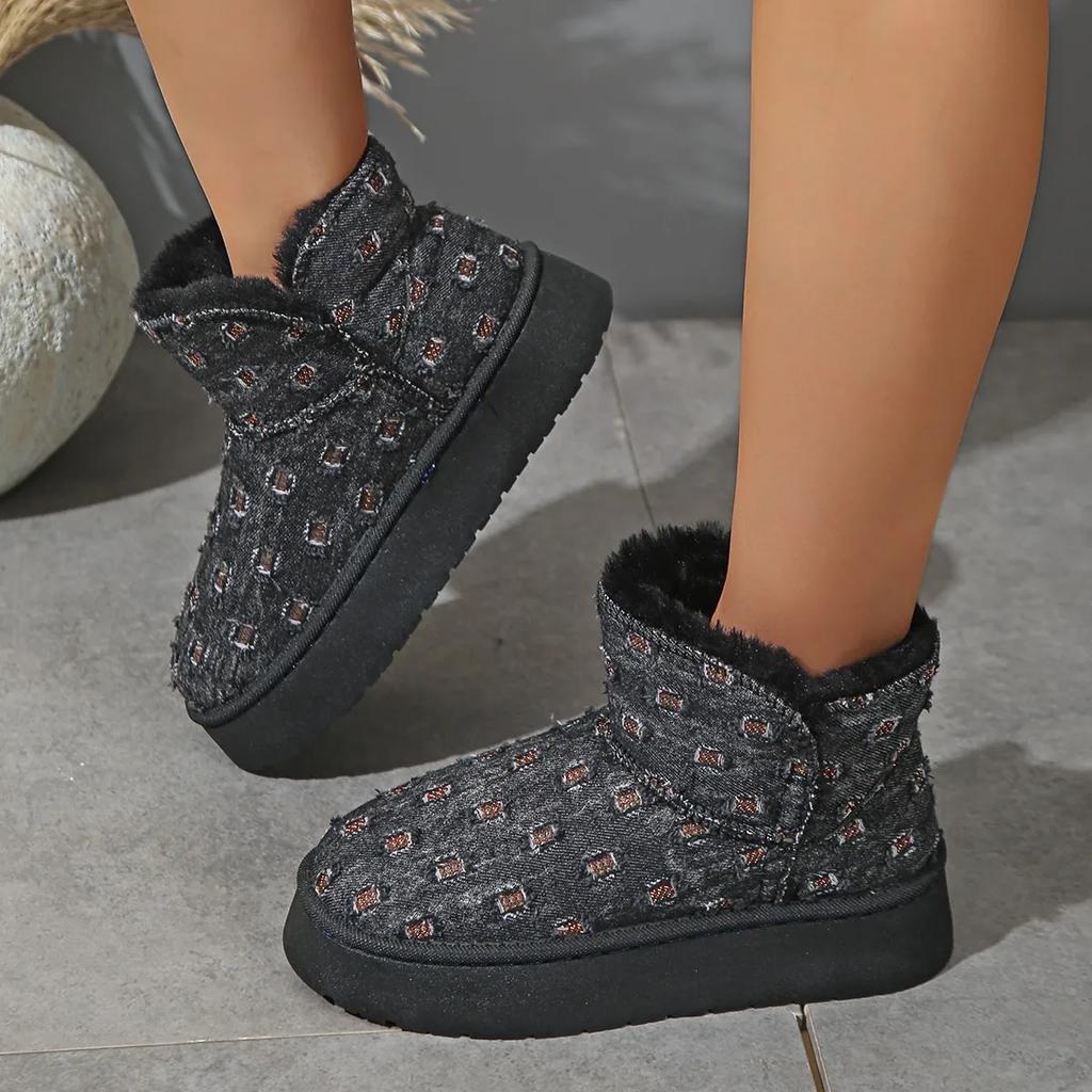 Hot Cotton Shoes Women's Winter Snow Boots New Korean Version 4.5 Cm Thick Bottom Versatile Fleece-lined Warm Short Boots Botas