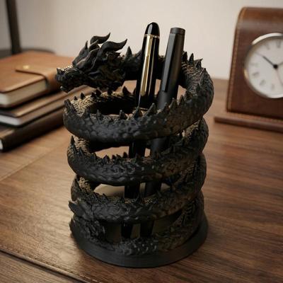 3D-gedruckter cooler schwarzer Drachen-Stifthalter Kreativer Schreibtisch-Aufbewahrungshalter Praktisches Bürogeschenk für Kollegen