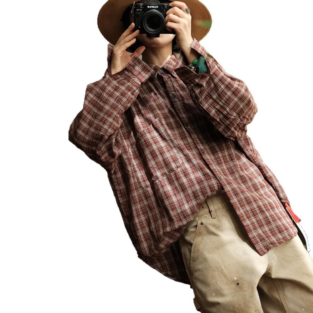 Women's Retro Plaid Long Sleeve Sun Protection Shirt - Coffee