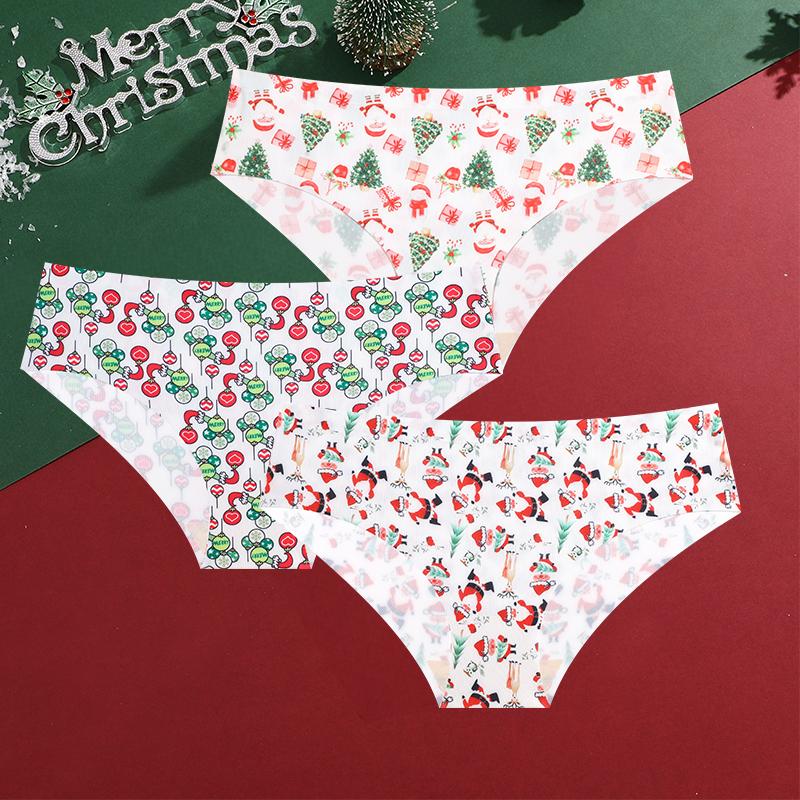 

FINETOO Сексуальна дихаюча жіноча нижня білизна із заниженою талією, стрінги з Різдвом, трусики Санта-Клауса, 3 шт. XL&Set