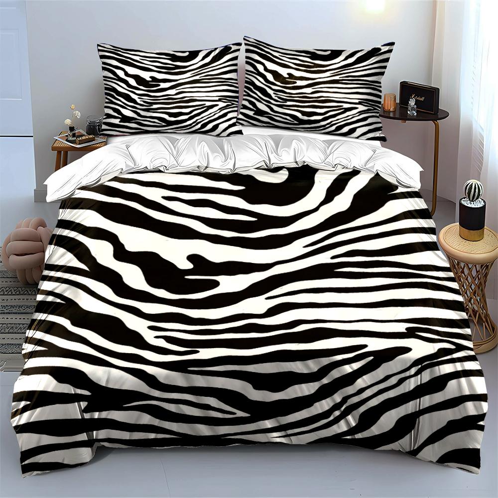 Zebra Striped Black and White Bedding Set Bedding set (1 duvet cover, 2 pillowcases, duvet not included)