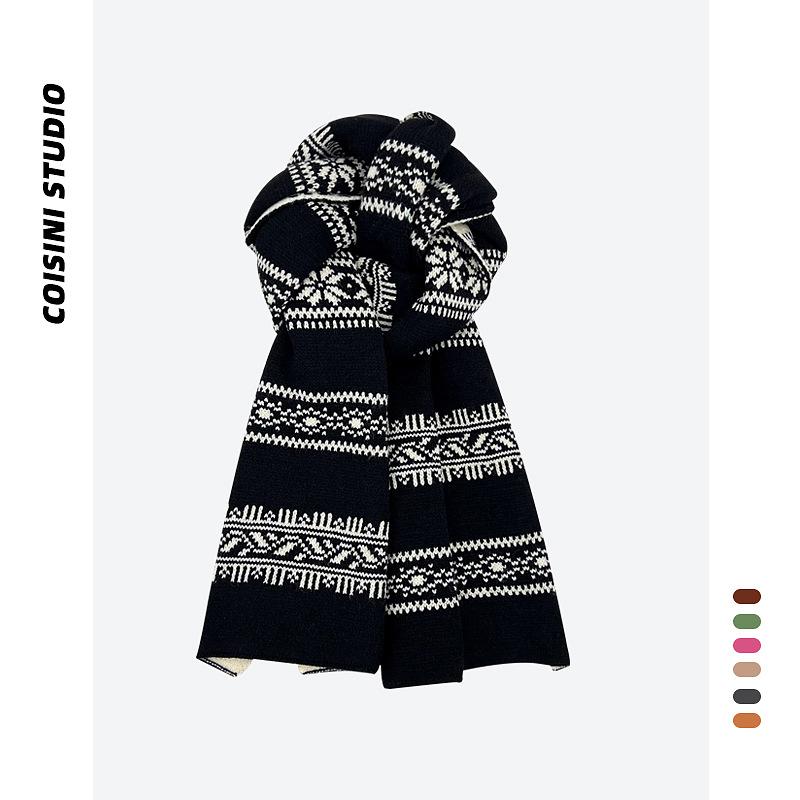 Red Christmas Knitted Scarf Female Winter Vintage Versatile Warm Student Couple Premium Birthday Gift Scarf
