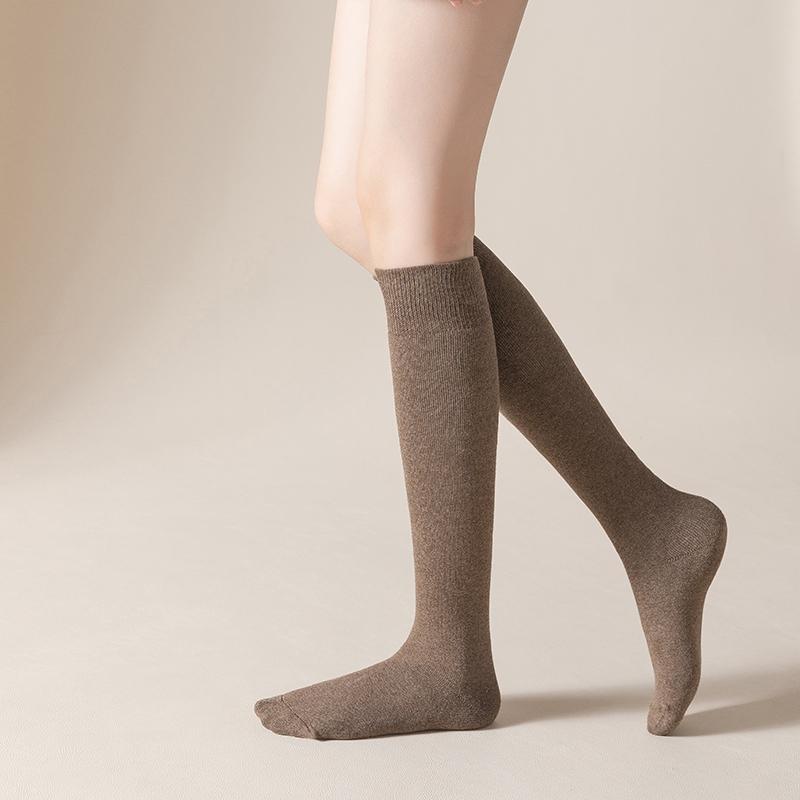 Socks Women's Winter Warm Long Stockings Thick Thermal Cotton Terry Solid Harajuku Breathable Thicken Casual Knee High Socks