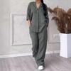 Damsort Plus Size Bomull Linne 2-delat Set med Skjorta & Vida Byxor