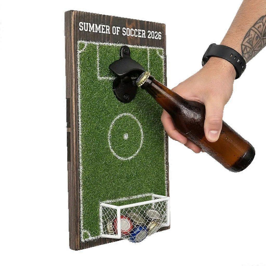 Soccer Field Bottle Opener Wall Decor with Magnetic Cap Catcher