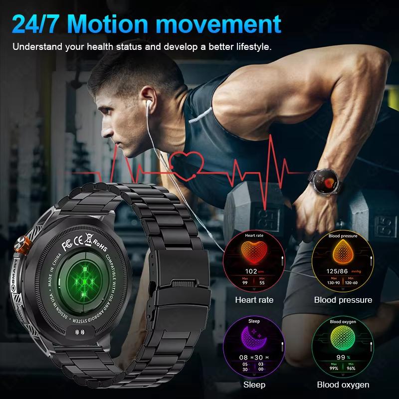 2025 New Military Smart Watch Men 730mAh Large Battery Flashlight AMOLED HD Display 3ATM Waterproof Outdoor Sports Smartwatch