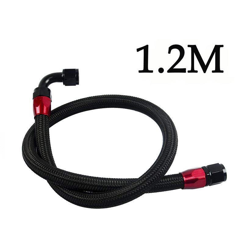 PQY - AN10 1M/1.2M/1.4M Stainless Steel Brained Oil Hose Line Hose Tube With 0Degree 90Degree Swivel Hose End Fitting Installed