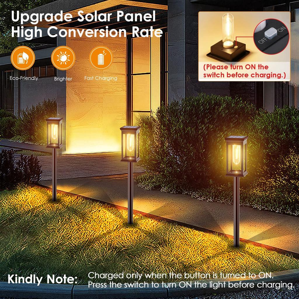 Set of 6 Solar Street Lights, IP65 Waterproof, Solar Landscape Lights for Outdoor Decoration, Solar Garden Lights with Auto OnOff Function, Ideal for