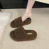 Internet celebrity plush thick-soled one-word cotton slippers women's outerwear 2025 autumn and winter new soft-soled comfortable one-pedal fluff drag