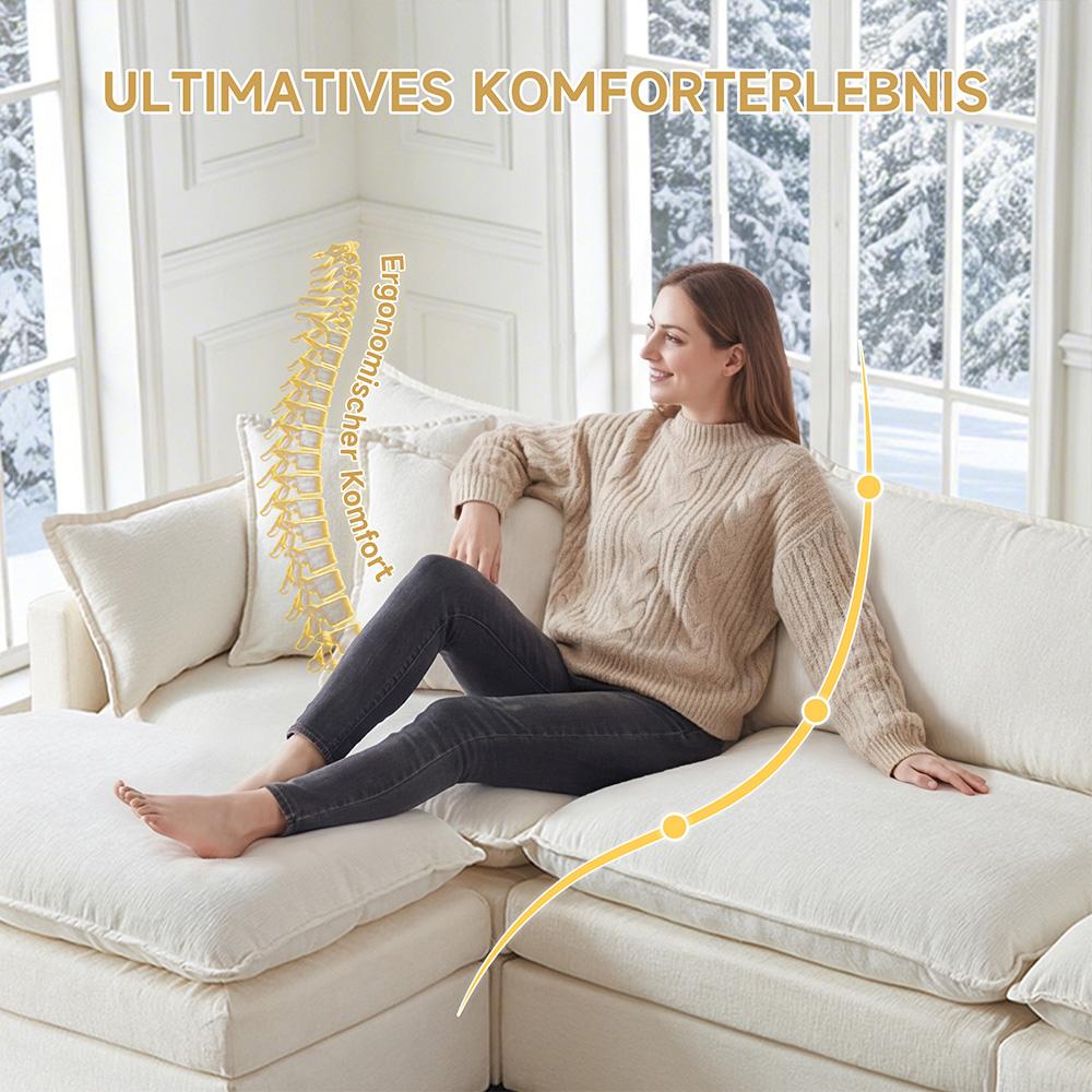 Ultra-weiches Modulsofa, aus Chenille und Massivholz, schneller Aufbau