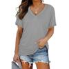Women Casual Summer T Shirt V Neck Short Sleeve Solid Color Top Clothing