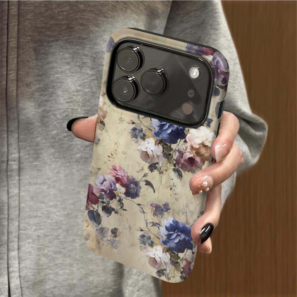 Retro flower applicable Apple 17promax cartoon cute iPhone16Pro lens all-inclusive 15 two-in-one
