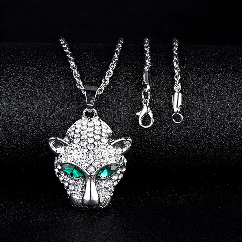Rhinestone Hollow Leopard Head Pendant Necklace Fashion Accessory