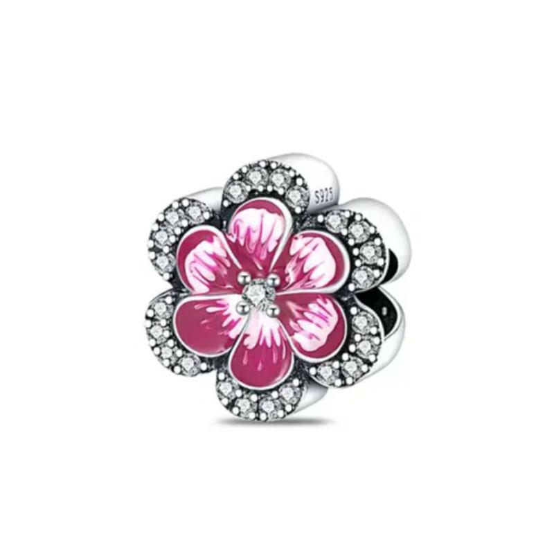 Springs Flower Series Copper Bird Hibiscus Tulip Charm Bead Fit Women Original Bracelet Jewelry For Gift