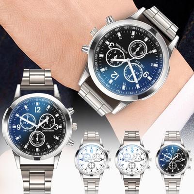 Colorful Blue Light Glass Three-eye Steel Band Watch Men's Quartz Watch Gift Men's Watch