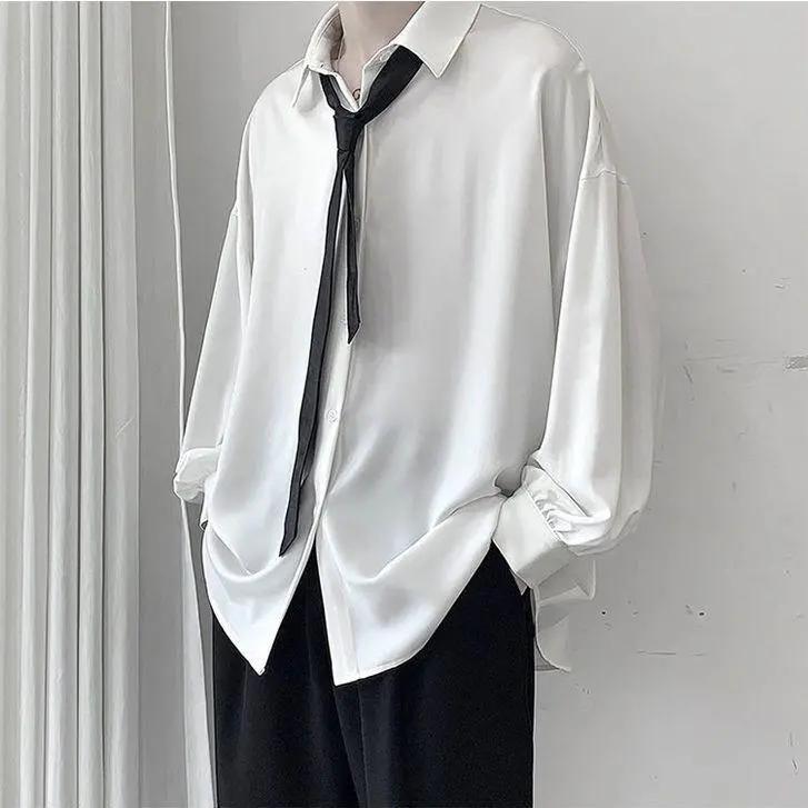 Spring Autumn Free Tie Long-sleeved Shirts Men Comfortable Blouses Casual Loose Single Breasted Shirt Men's T-shirt