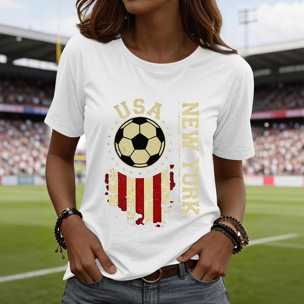Women's Fashion Casual Printed Short Sleeve Round Neck Pullover Tops