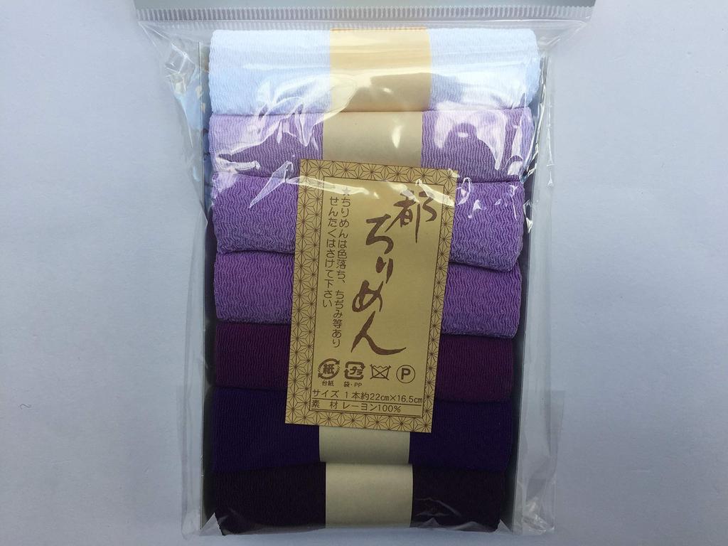 Nishimura Shoji Shoten Miyako Chirimen Fabric Cut Cloth Assortment 7 Solid Set, Colors, Purple, TM-5