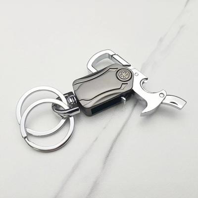 Metal Keychain Zinc Alloy Small Knife Bottle Opener Mobile Phone Holder Multifunctional Car Keychain with Unpacking Knife