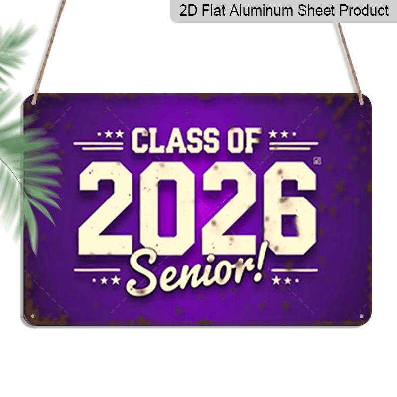 2D Flat, 1pc Class of 2026 Senior Aluminium Sign 8x12 Inch - Retro Purple Distressed Design,  CLASS OF 2026 Senior!  Quote, Graduation Gift for High 20*30cm