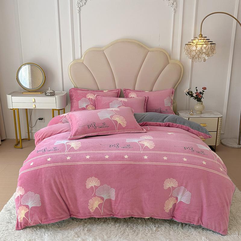 Thickened Milk Fleece Printing Four-Piece Polka Dot Student Bed Sheet Quilt Cover Bed Three-Piece Dormitory