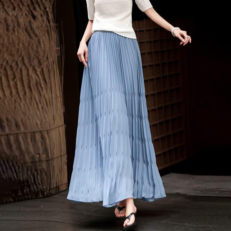 Women s Elegant Pleated High-Waist A-Line Skirt L