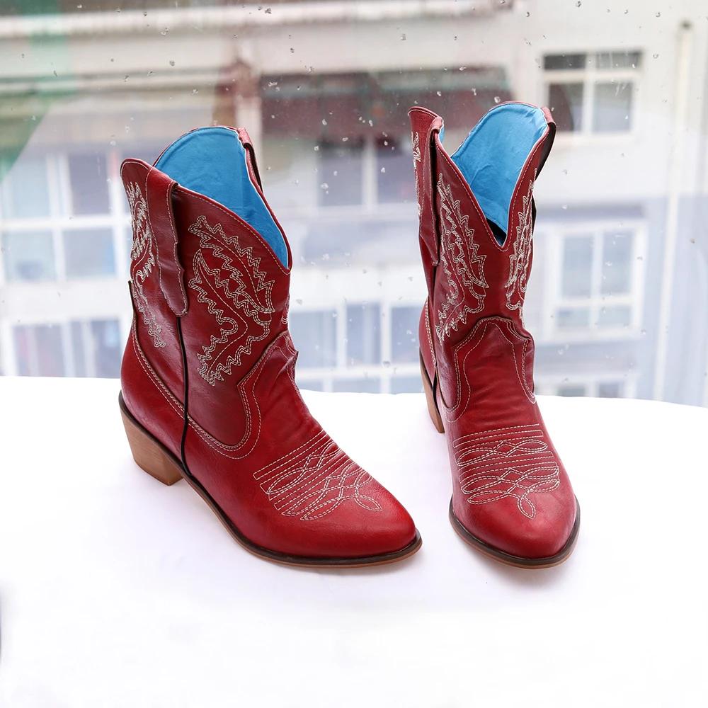 Fashion Women Cowboy Boots Luxury Embroidery Pointed Toe Winter Boots Ladies Shoes Comfortable Designer Botas Outdoor Skidproof Wearable