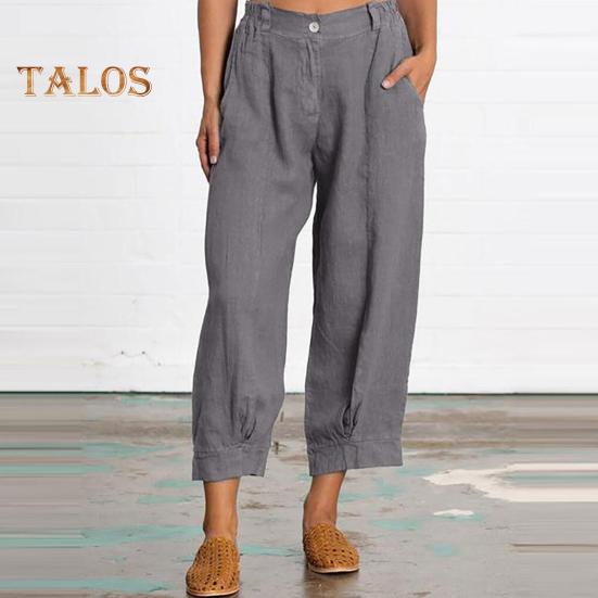 Women Casual Pants with Oblique Pockets Elastic Waist Wide-Leg Design Solid Color Leisure Pants Travel Work Daily Wear