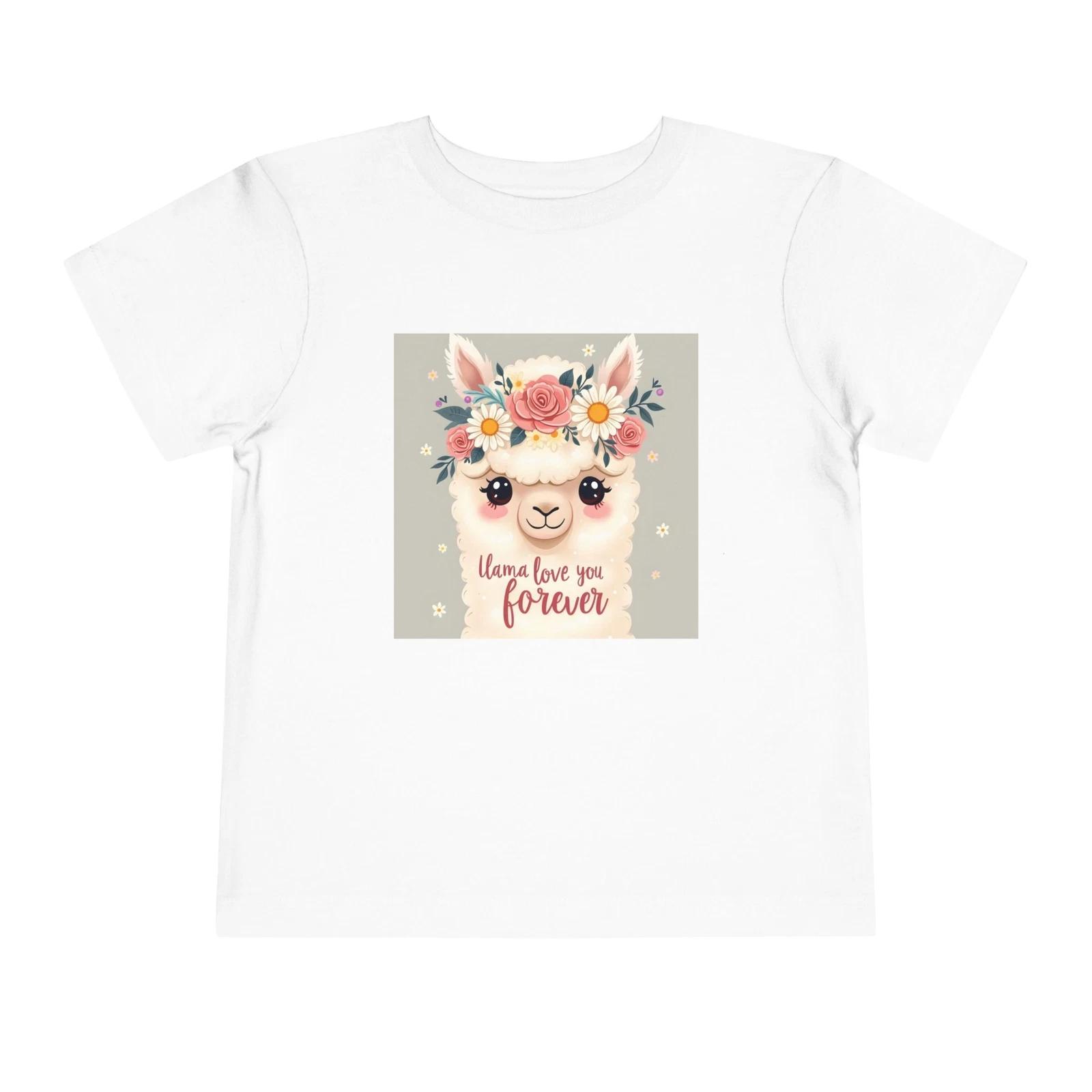 Toddler Cute Llama Love You Forever Shirt Floral Kawaii Animal Graphic T-Shirt S