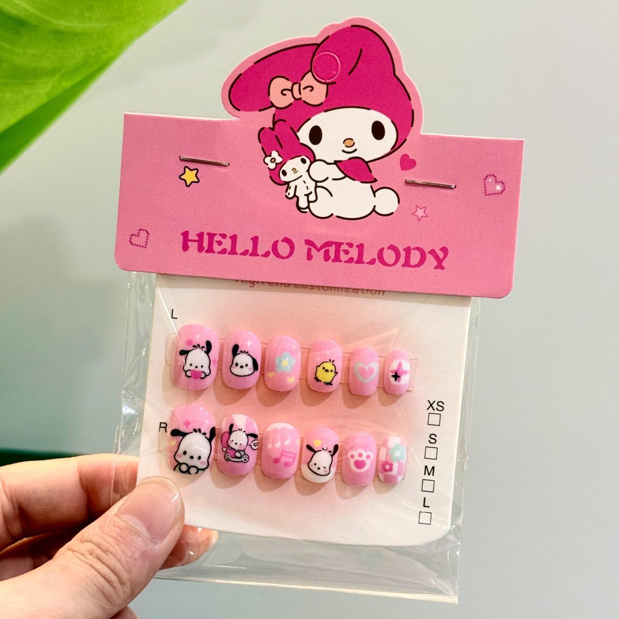 Милые мультяшные накладные ногти Sanrio Kawaii для детей: Моя Мелоди, Хелло Китти, Куроми