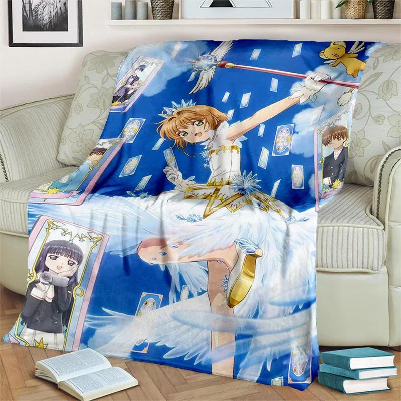 Sakura 3D Cute Card Captor Anime Cartoon Blanket,Soft Throw Blanket for Home Bedroom Bed Sofa Picnic Office Cover Blanket Kids