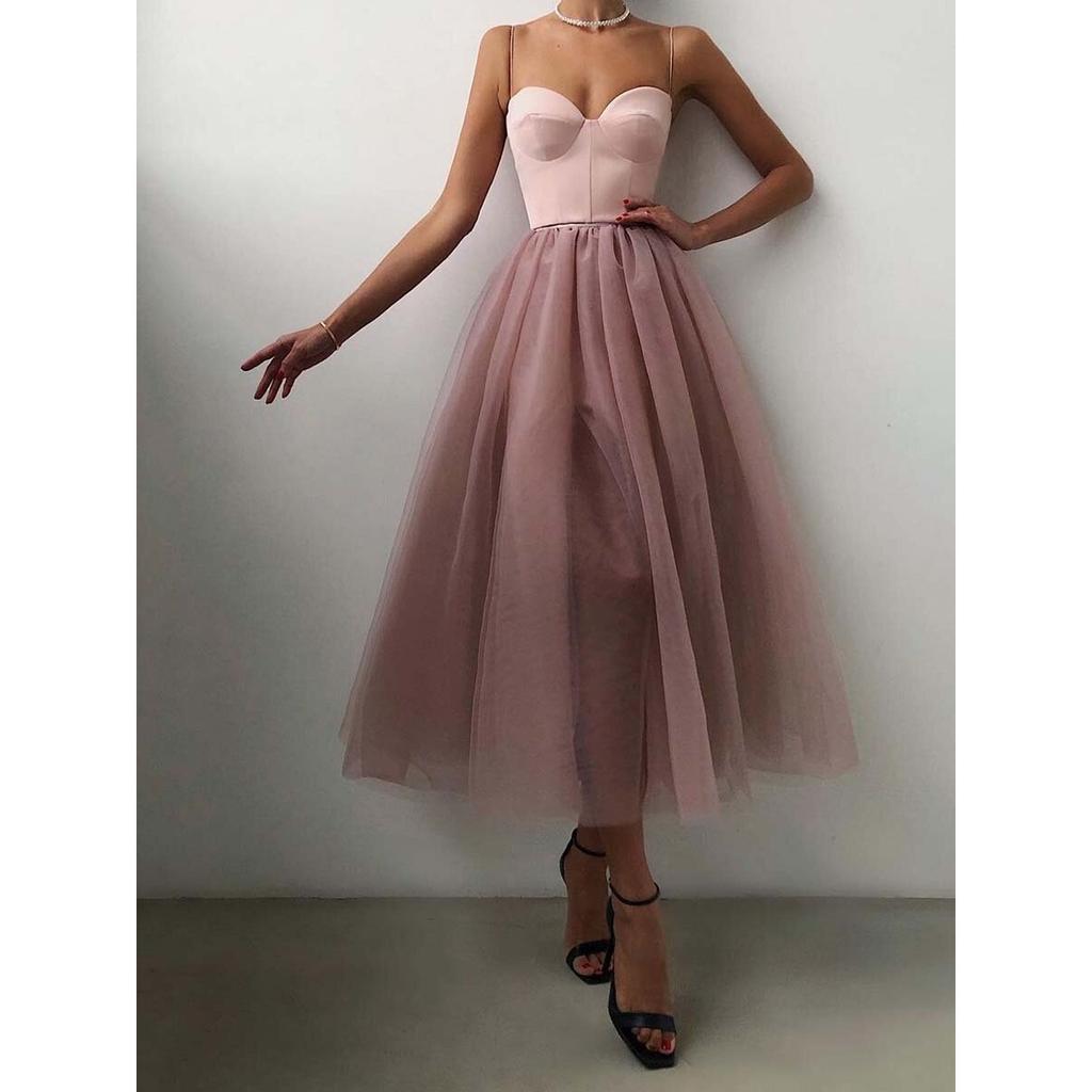 Frühling Sommer Neues Europäisches Amerikanisches Stil Damen Einfarbiges Netzarmband Kleid