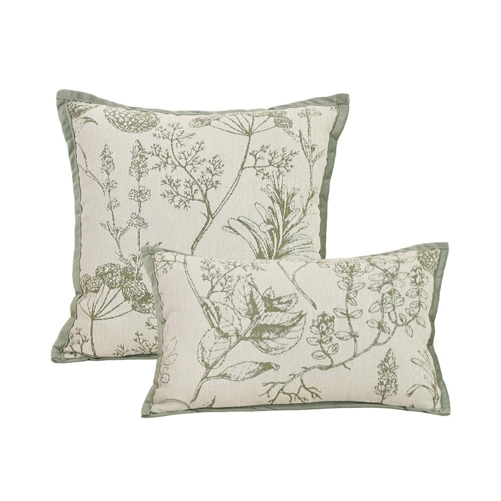 Franse Chenille Jacquard Fluweel Kussensloop Cojines Groen Bloemen Sierkussenhoes Woonkamer Bank Decoratie Kussenhoezen 45x45cm
