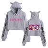 KPop Demon Hunters Group Merch Cute Cat Ear Hoodie Short Cropped Fleece Lined Sweatshirt Women Autumn Winter Graphic Print Clothes