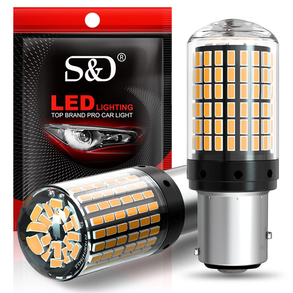 2pcs High Power Car LED Bulbs 1156 BA15S P21W BAU15S PY21W 1157 P21/5W T20 7440 W21W Canbus 144SMD Turn Signal Lamp Brake Reverse Tail Light 12V