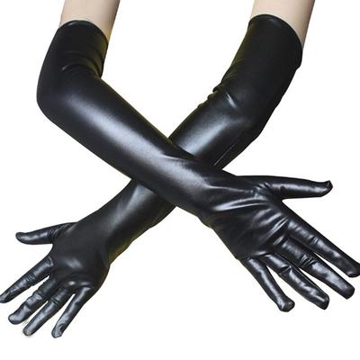 Podiumhandschoenen - Sexy Zwarte Laklederen Lange Handschoenen, Nauwsluitend Voor Cosplay, Ds Dans & Kostuumaccessoires