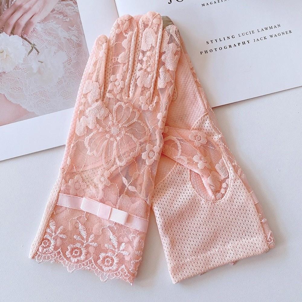Full-finger Design Women Sun Protection Gloves Anti-skid Ice Silk Lace Gloves Outdoor Activities